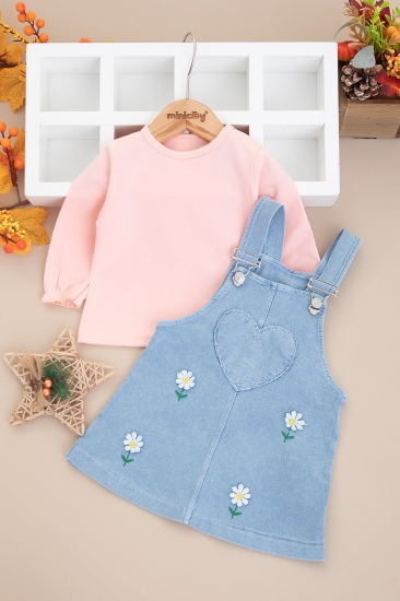 Kız Bebek Papatya Nakışlı Badili Kot Jile 