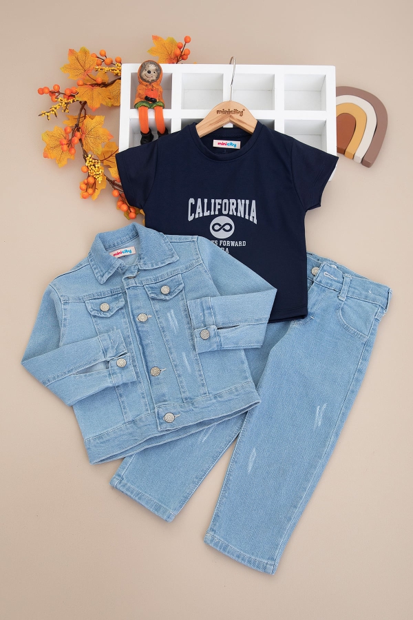 Erkek Çocuk Baggy Kot Üçlü Takım - 2752-1 (3-7 Yaş)